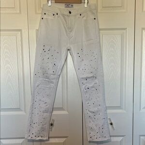 Abercrombie Kids White Jeans with Blue Splatter